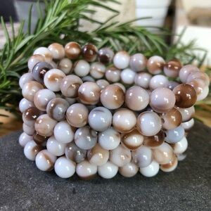 Brown & White Marbled Beaded Stretch Stack Bracelets 5 Piece